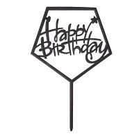 Топпер акрил. "Happy Birthday квадрат" черный