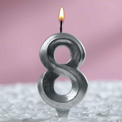 Свеча цифра "8", серебряный металлик Свеча цифра "8", серебряный металлик