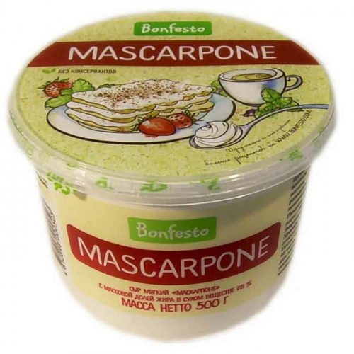 Творожный сыр Маскарпоне Mascarpone Bonfesto 78%, 0.5кг Творожный сыр Маскарпоне Mascarpone Bonfesto 78%, 0.5кг
