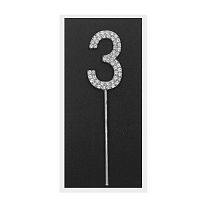 Топпер "3" со стразами, серебро
