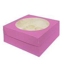 Коробка для 9 капкейков Pro, розовая 25,3*25,3*10см